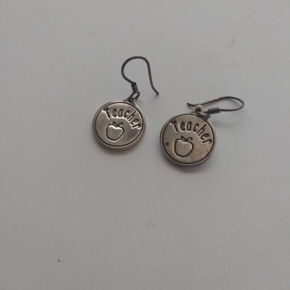 Silver Teacher Apple Drop Earrings Vintage Antique jewelry woman wife lady girls - Picture 2 of 10